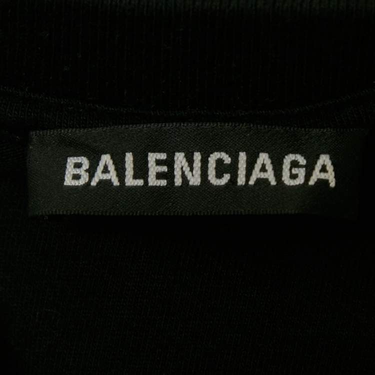 Pre Owned Balenciaga Black Logo Print Cotton Jersey Crewneck T-Shirt M