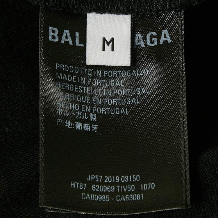 Pre Owned Balenciaga Black Logo Print Cotton Jersey Crewneck T-Shirt M
