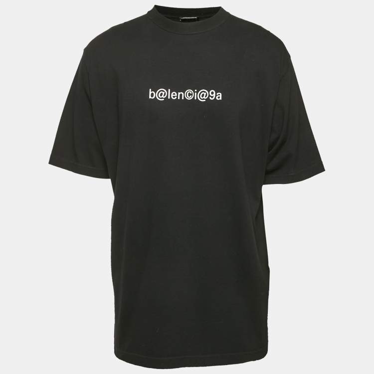 Pre Owned Balenciaga Black Logo Print Cotton Jersey Crewneck T-Shirt M