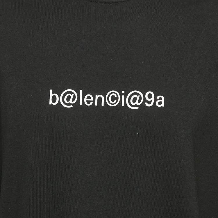 Pre Owned Balenciaga Black Logo Print Cotton Jersey Crewneck T-Shirt M