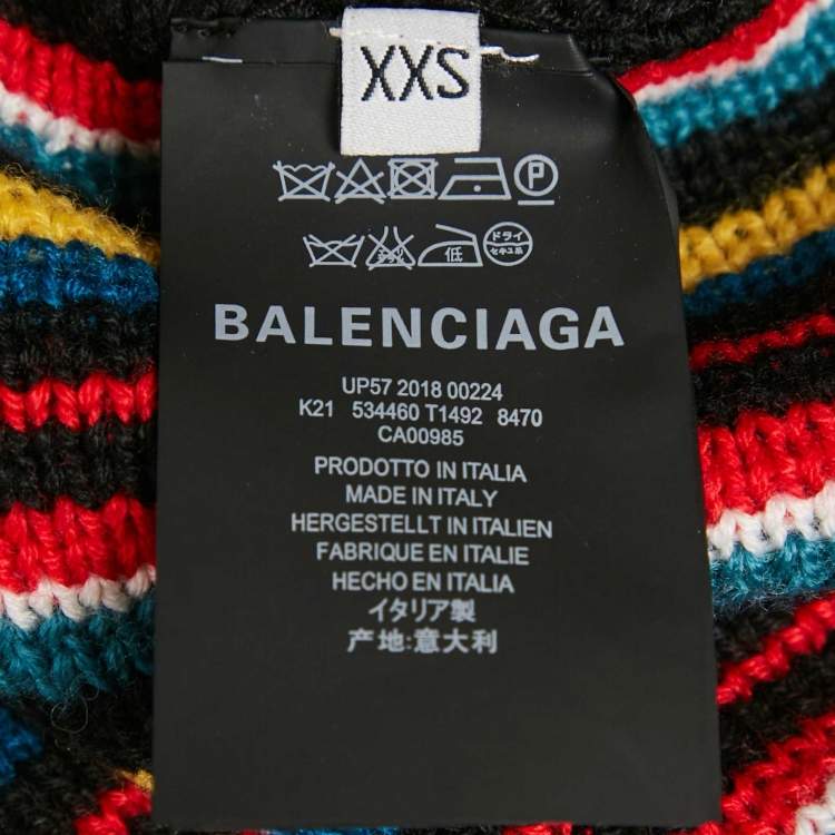 Pre Owned Balenciaga Multicolor Logo Intarsia Striped Wool Blend Oversized Sweater XXS  