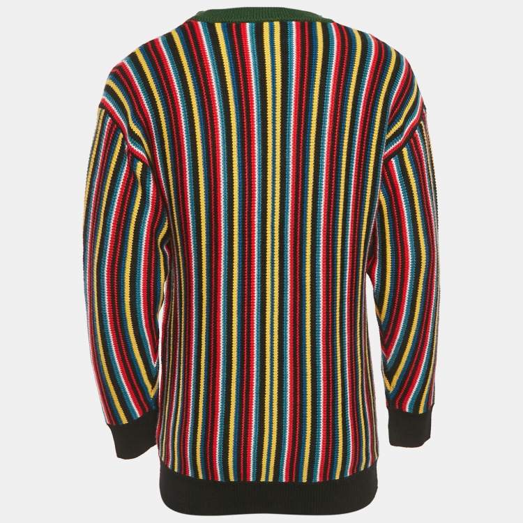 Pre Owned Balenciaga Multicolor Logo Intarsia Striped Wool Blend Oversized Sweater XXS  