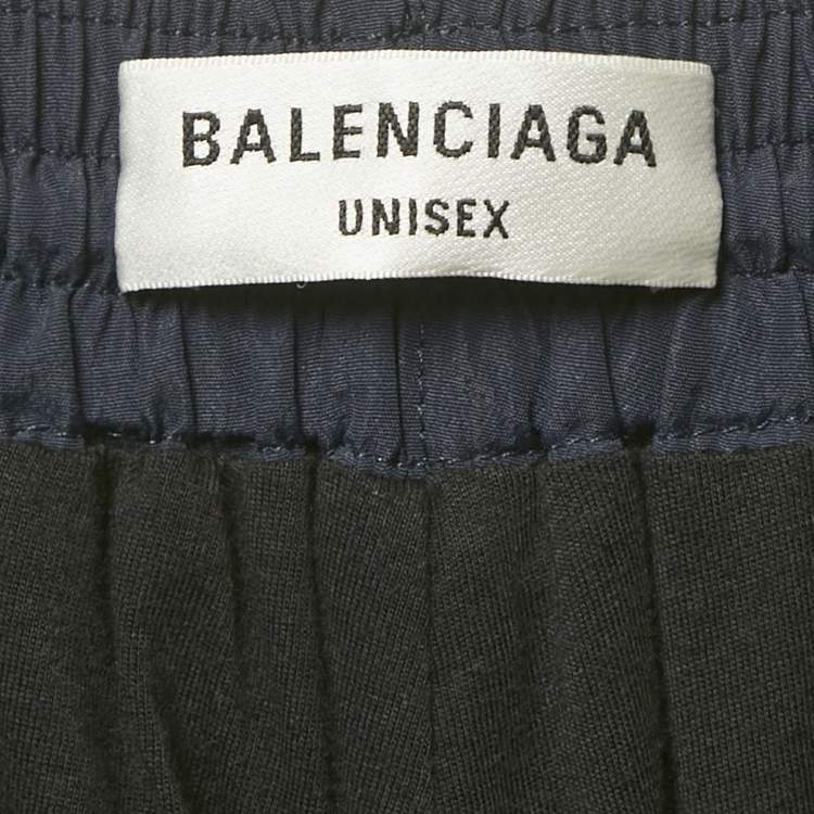 Pre Owned Balenciaga Navy Blue Logo Embroidered Synthetic Track Pants XXL  