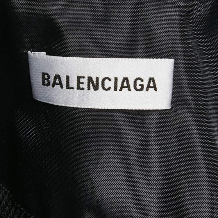 Pre Owned Balenciaga Black/White Synthetic & Denim Patchwork Logo Zip-Up Jacket XS