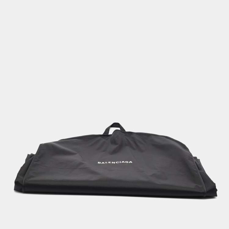 Pre Owned Balenciaga Black/White Synthetic & Denim Patchwork Logo Zip-Up Jacket XS