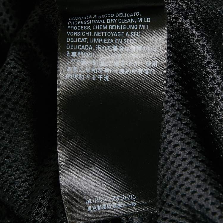 Pre Owned Balenciaga Black/White Synthetic & Denim Patchwork Logo Zip-Up Jacket XS
