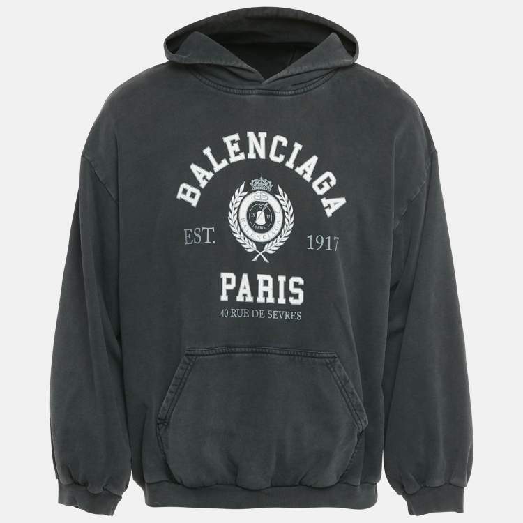 Pre Owned Balenciaga Unifit Grey Varsity Print Cotton Hoodie XL