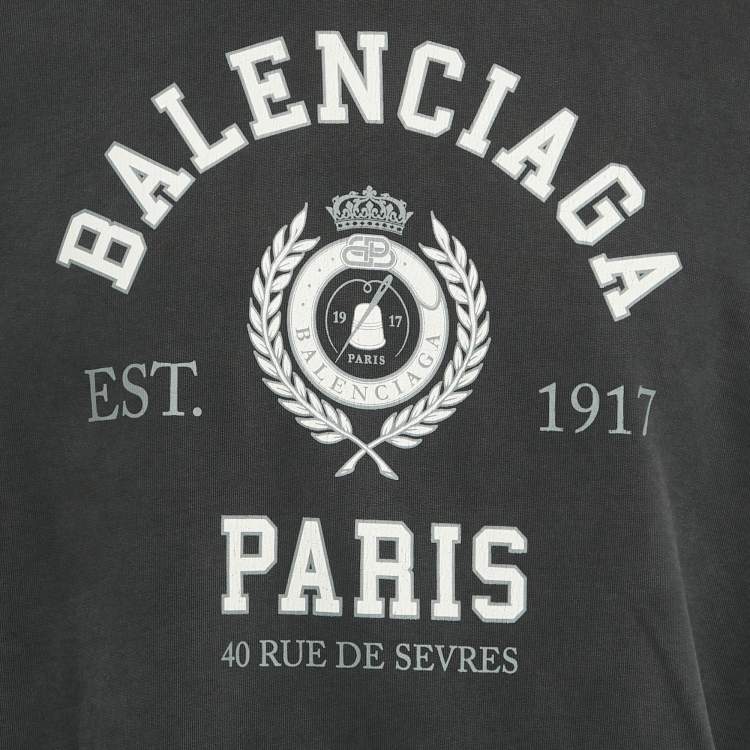 Pre Owned Balenciaga Unifit Grey Varsity Print Cotton Hoodie XL