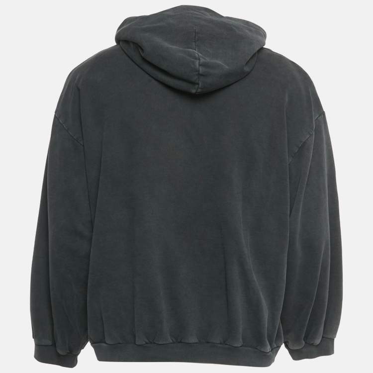 Pre Owned Balenciaga Unifit Grey Varsity Print Cotton Hoodie XL