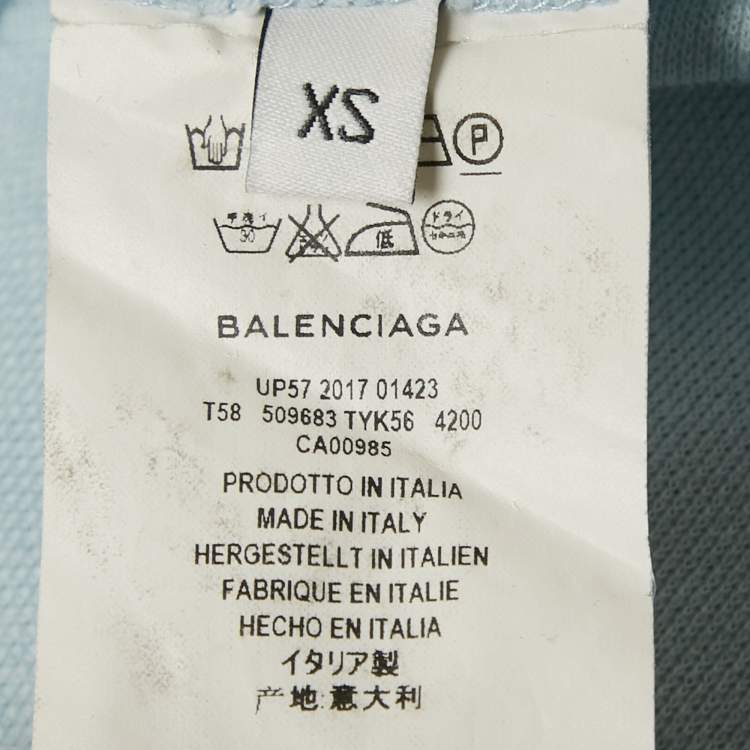 Pre Owned Balenciaga Blue Europe Print Cotton Pique Polo T-Shirt XS