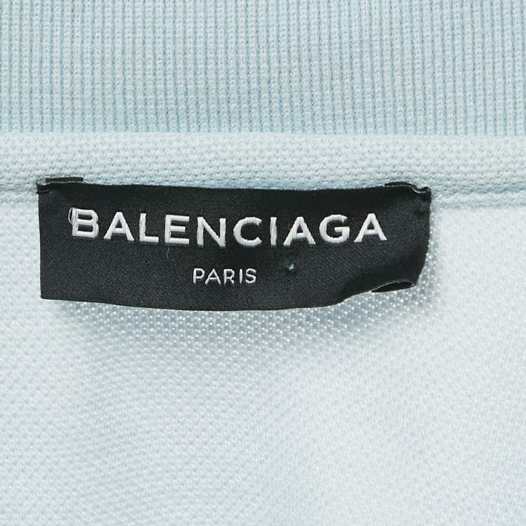 Pre Owned Balenciaga Blue Europe Print Cotton Pique Polo T-Shirt XS