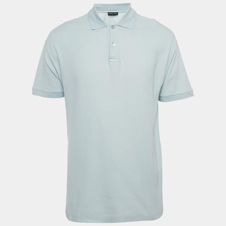 Pre Owned Balenciaga Blue Europe Print Cotton Pique Polo T-Shirt XS