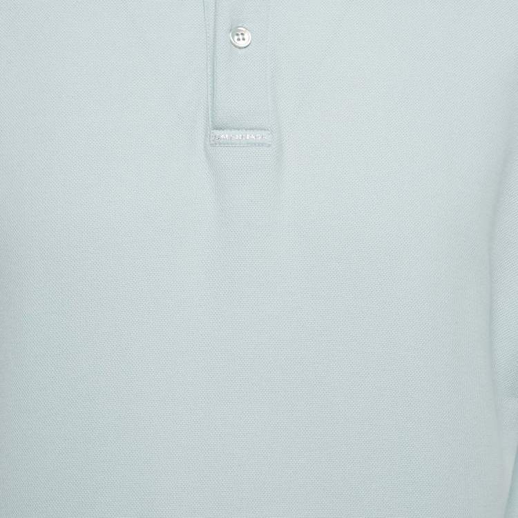 Pre Owned Balenciaga Blue Europe Print Cotton Pique Polo T-Shirt XS