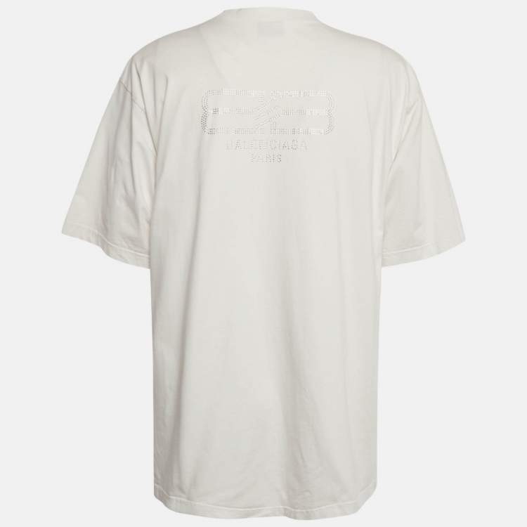 Pre Owned Balenciaga White Logo Embellished Cotton T-Shirt S