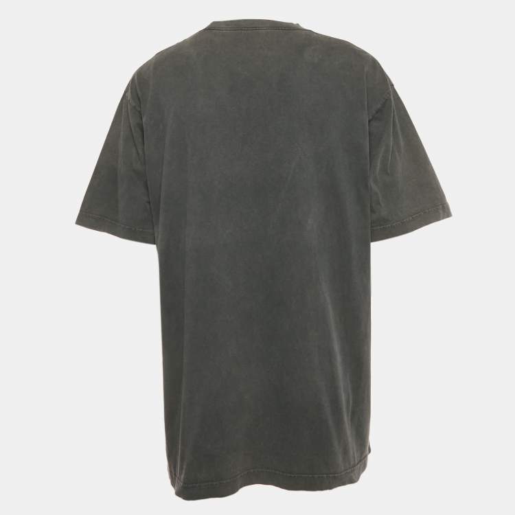 Pre Owned Balenciaga Unisex Grey Logo Embroiderd Jersey Oversized T-Shirt S 