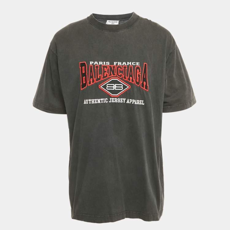 Pre Owned Balenciaga Unisex Grey Logo Embroiderd Jersey Oversized T-Shirt S 