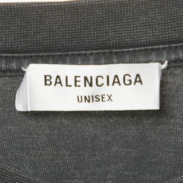 Pre Owned Balenciaga Unisex Grey Logo Embroiderd Jersey Oversized T-Shirt S 