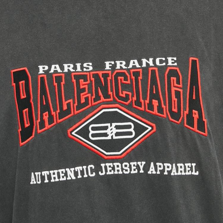Pre Owned Balenciaga Unisex Grey Logo Embroiderd Jersey Oversized T-Shirt S 
