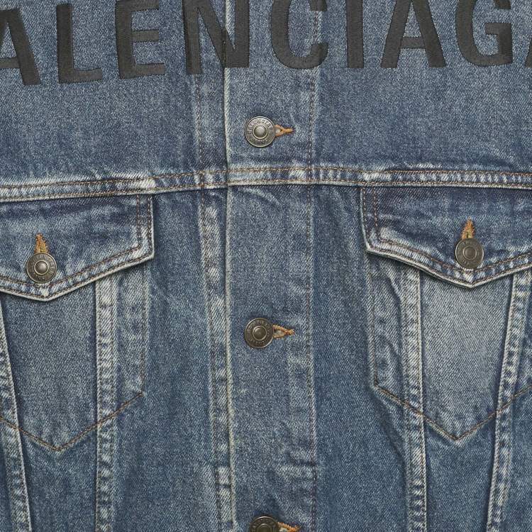 Pre Owned Balenciaga Blue Logo Embroidered Button Front Denim Jacket XS