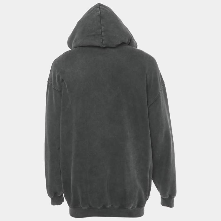 Pre Owned Balenciaga Dark Grey Logo Print Cotton Oversized Hoodie S