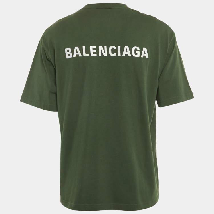 Pre Owned Balenciaga Olive Green Logo Embroidered Cotton T-Shirt S 