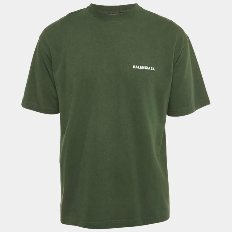 Pre Owned Balenciaga Olive Green Logo Embroidered Cotton T-Shirt S 