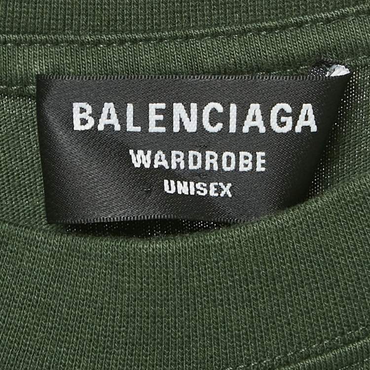 Pre Owned Balenciaga Olive Green Logo Embroidered Cotton T-Shirt S 