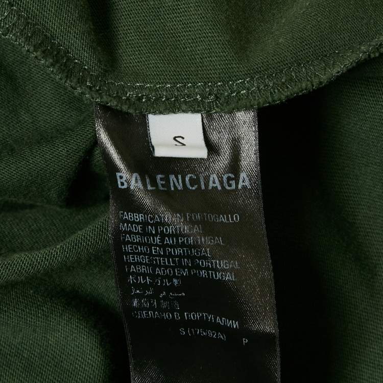 Pre Owned Balenciaga Olive Green Logo Embroidered Cotton T-Shirt S 