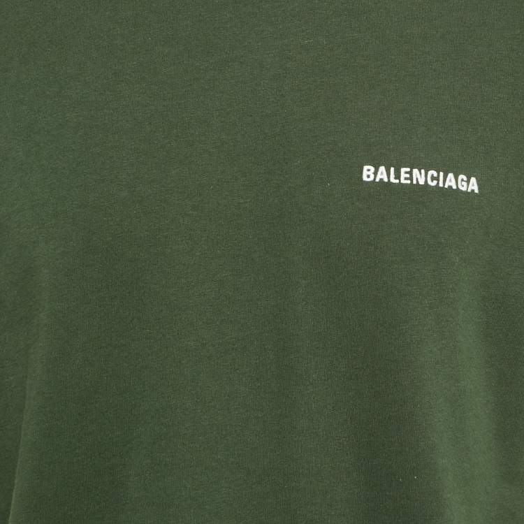 Pre Owned Balenciaga Olive Green Logo Embroidered Cotton T-Shirt S 