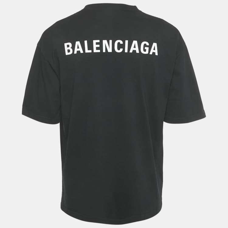 Pre Owned Balenciaga Black Logo Print Cotton Crew Neck Oversized Unisex T-Shirt XS