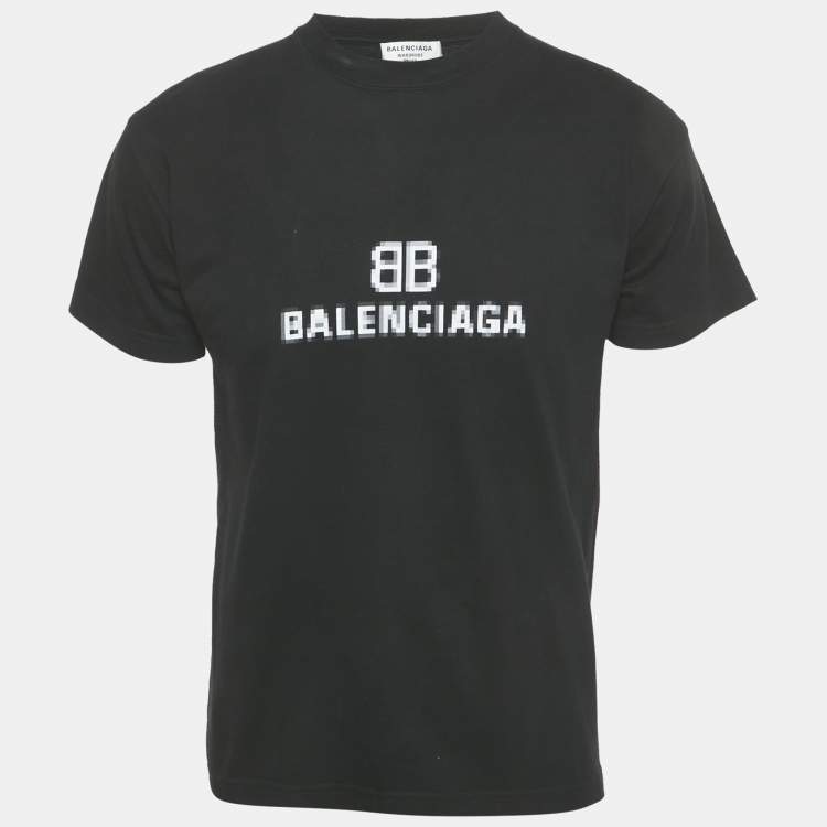 Pre Owned Balenciaga Black BB Logo Pixel Print Cotton T-Shirt XS  