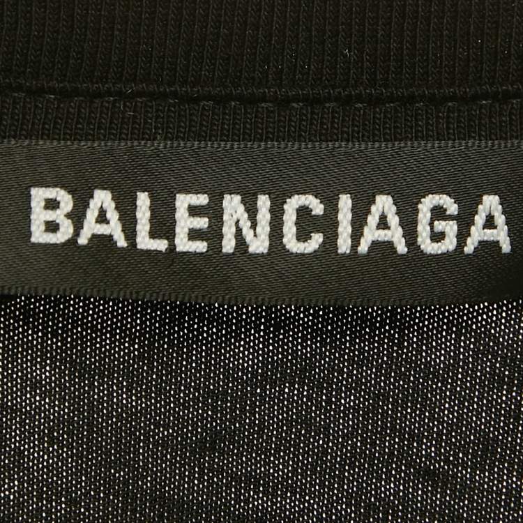 Pre Owned Balenciaga Black Logo Print Cotton Crewneck T-Shirt XS