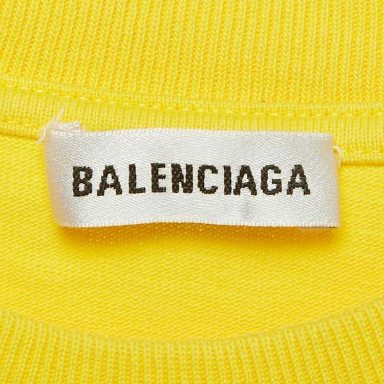 Pre Owned Balenciaga Yellow Logo Print Cotton Crewneck T-Shirt XS