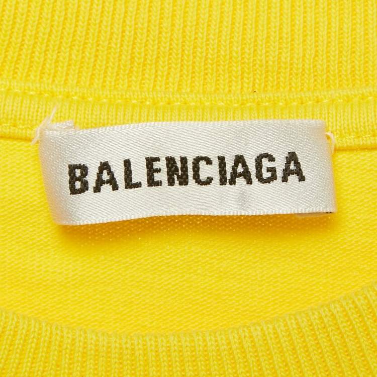 Pre Owned Balenciaga Yellow Logo Print Cotton Crewneck T-Shirt XS