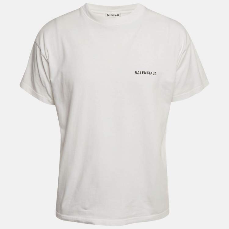 Pre Owned Balenciaga White Logo Embroidered Cotton T-Shirt S 