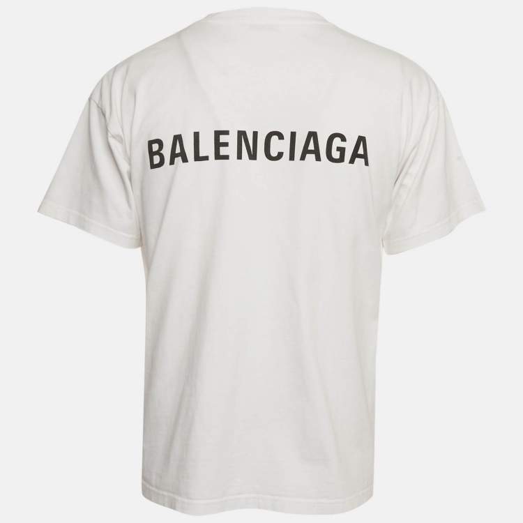 Pre Owned Balenciaga White Logo Embroidered Cotton T-Shirt S 