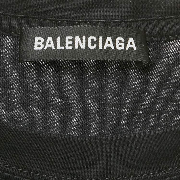Pre Owned Balenciaga Black Logo Print Cotton T-Shirt L