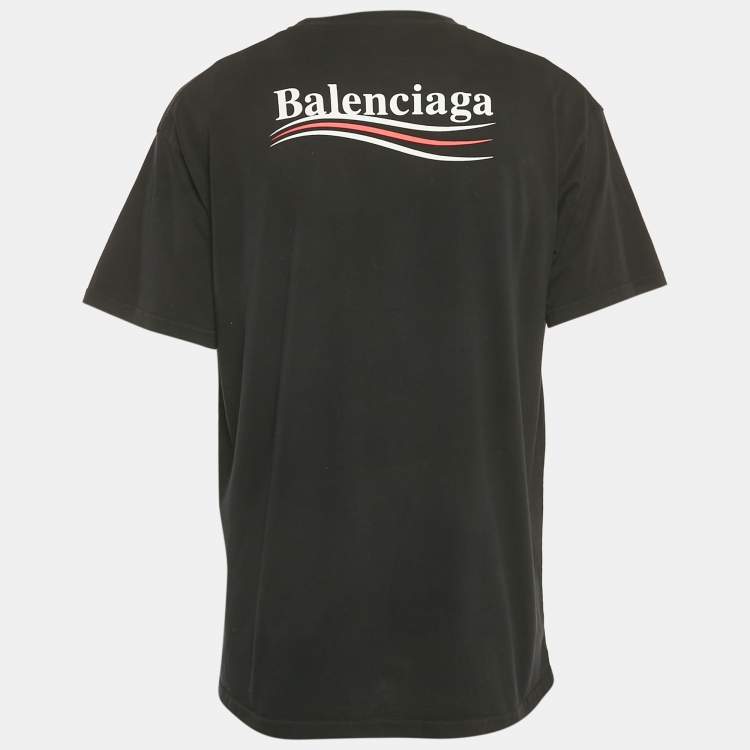 Pre Owned Balenciaga Black Logo Print Cotton T-Shirt L