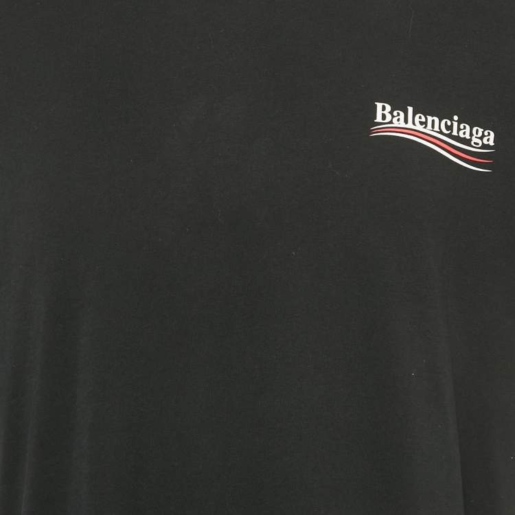 Pre Owned Balenciaga Black Logo Print Cotton T-Shirt L