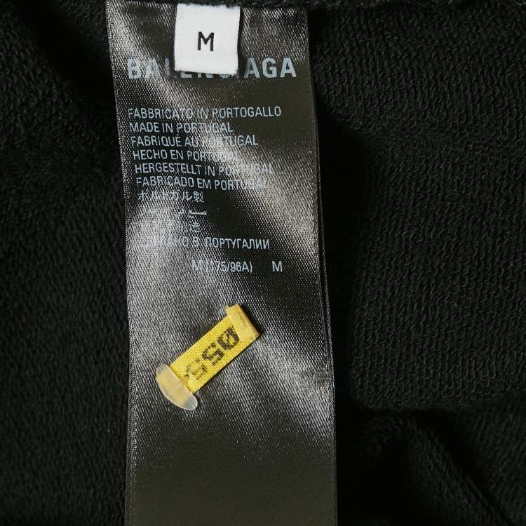 Pre Owned Balenciaga Black Printed Cotton Distressed Hoodie M