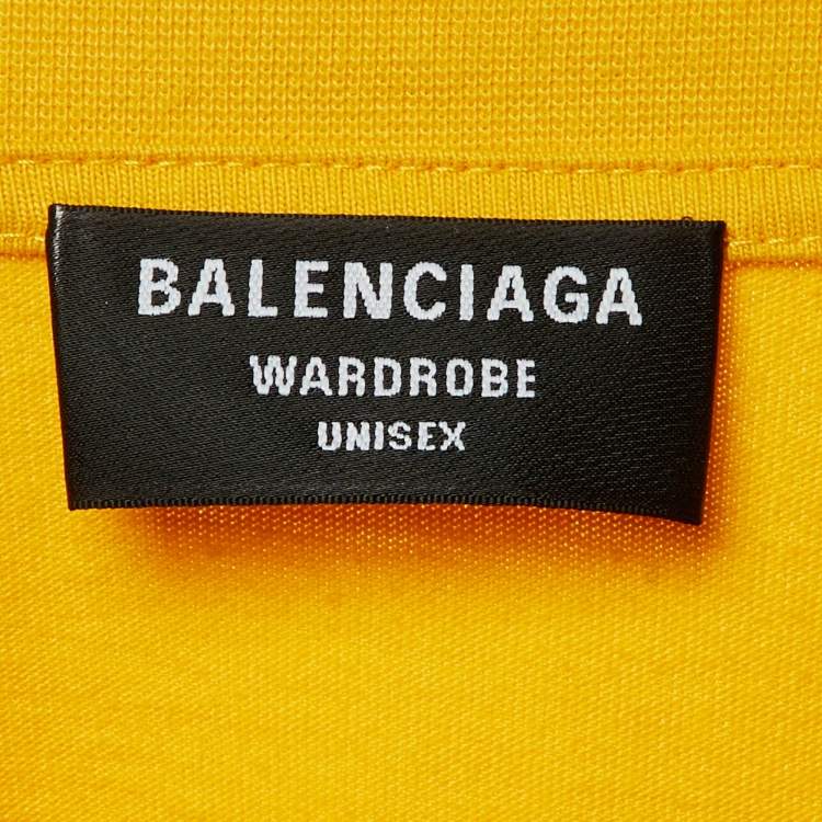 Pre Owned Balenciaga Yellow Campaign Logo Embroidered Cotton Small Fit T-Shirt M