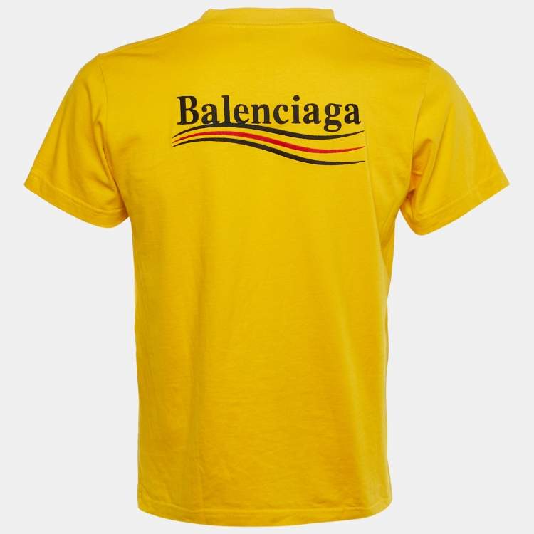 Pre Owned Balenciaga Yellow Campaign Logo Embroidered Cotton Small Fit T-Shirt M