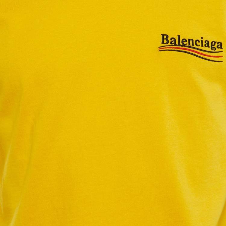 Pre Owned Balenciaga Yellow Campaign Logo Embroidered Cotton Small Fit T-Shirt M