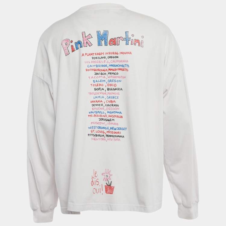 Pre Owned Balenciaga Limited Edition White 'Pink Martini' Cotton Oversized Sweatshirt M