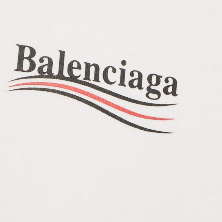 Pre Owned Balenciaga White Logo Print Cotton Hoodie M