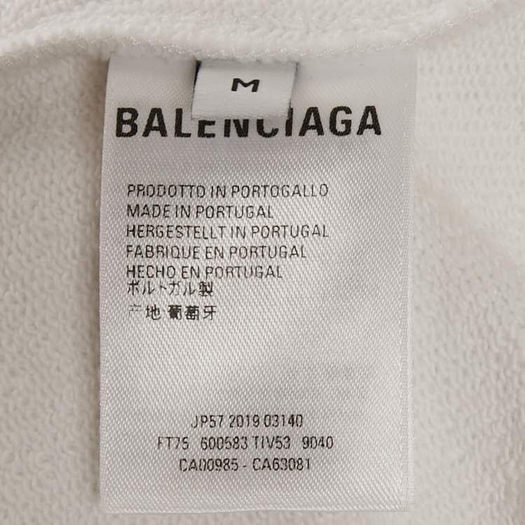 Pre Owned Balenciaga White Logo Print Cotton Hoodie M