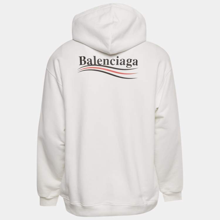 Pre Owned Balenciaga White Logo Print Cotton Hoodie M