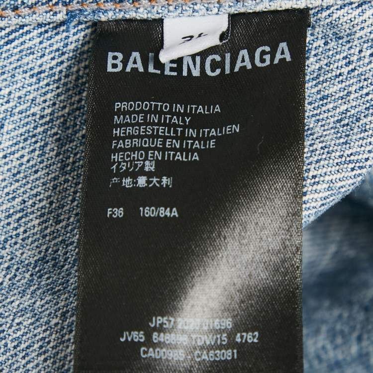 Pre Owned Balenciaga Blue Logo Print Denim Oversized Jacket S