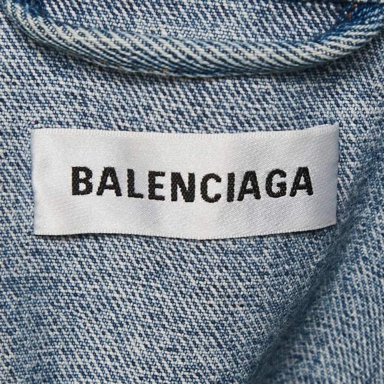 Pre Owned Balenciaga Blue Logo Print Denim Oversized Jacket S