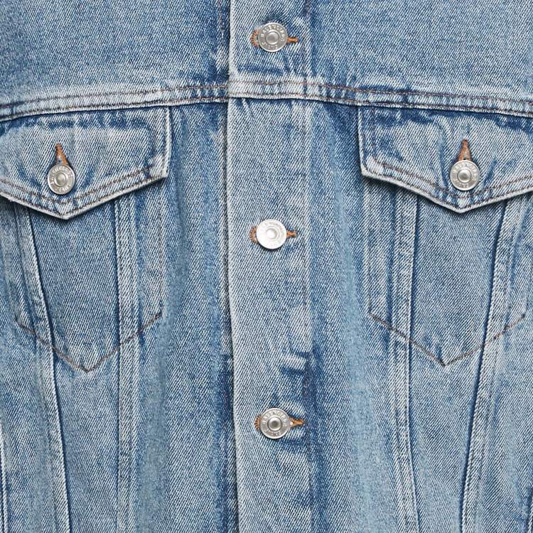 Pre Owned Balenciaga Blue Logo Print Denim Oversized Jacket S